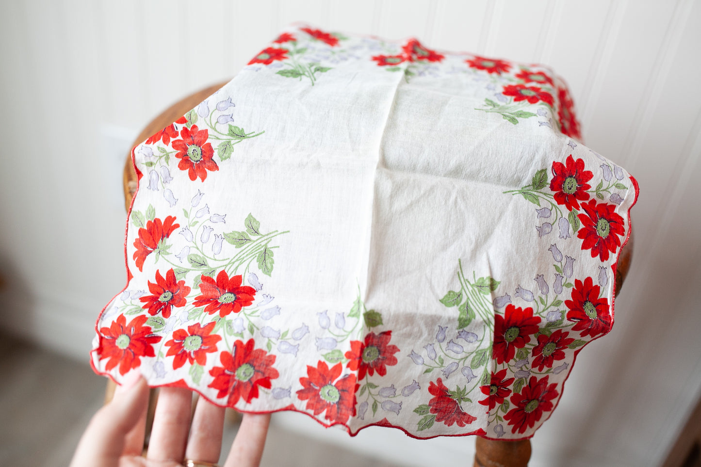 Vintage Hankies - 2 Red Hankies -Floral - Red Flowers