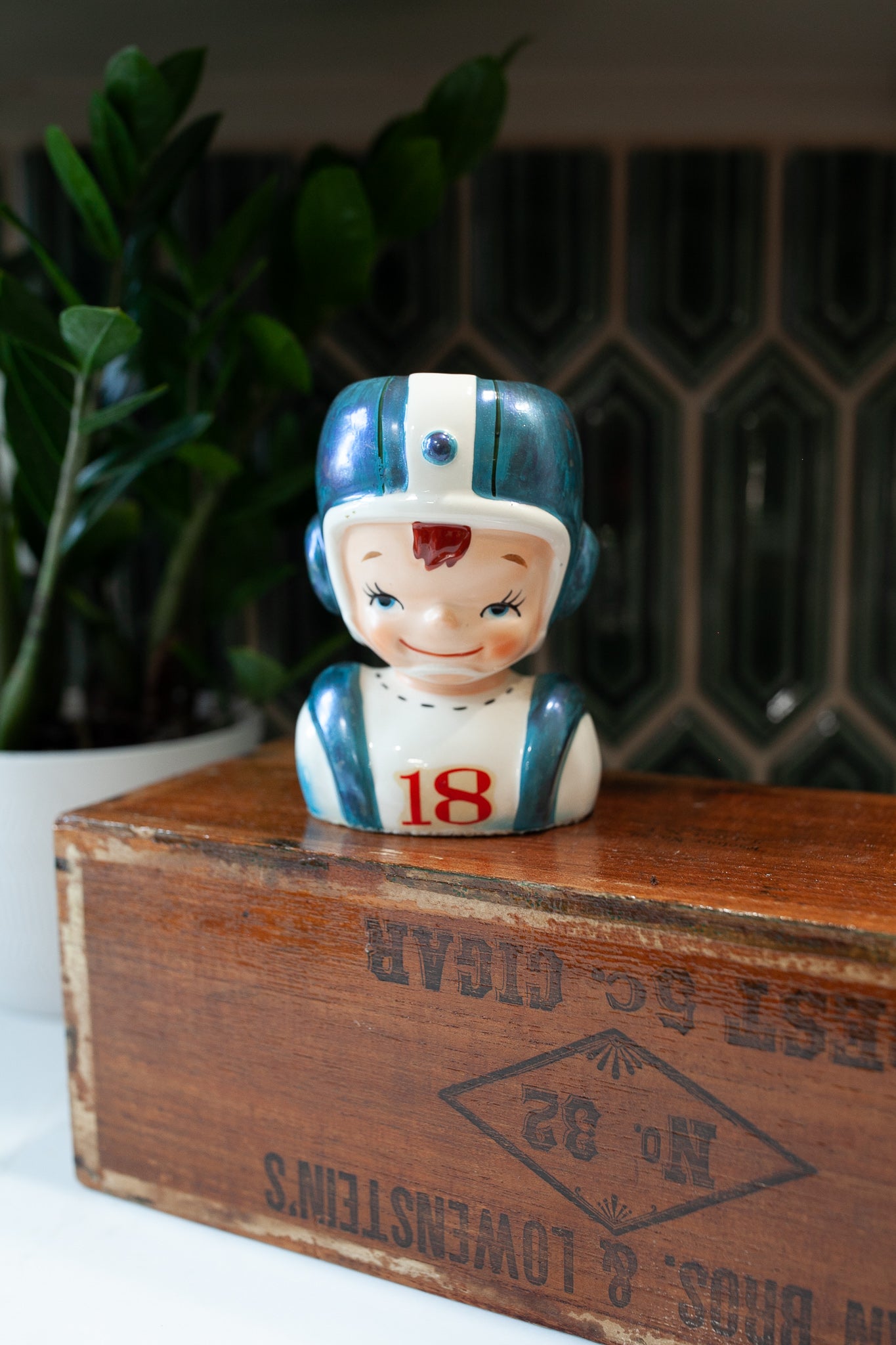 Vintage Head Vase- Boy Head Vase - Football Player