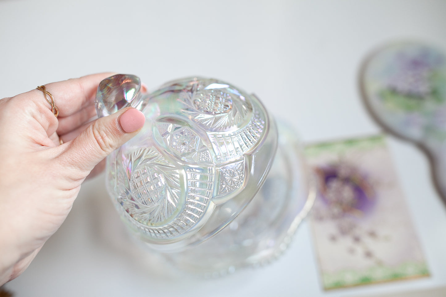 Irridescent Butter Dish - LE Smith Crystal Lustre Butter Dish