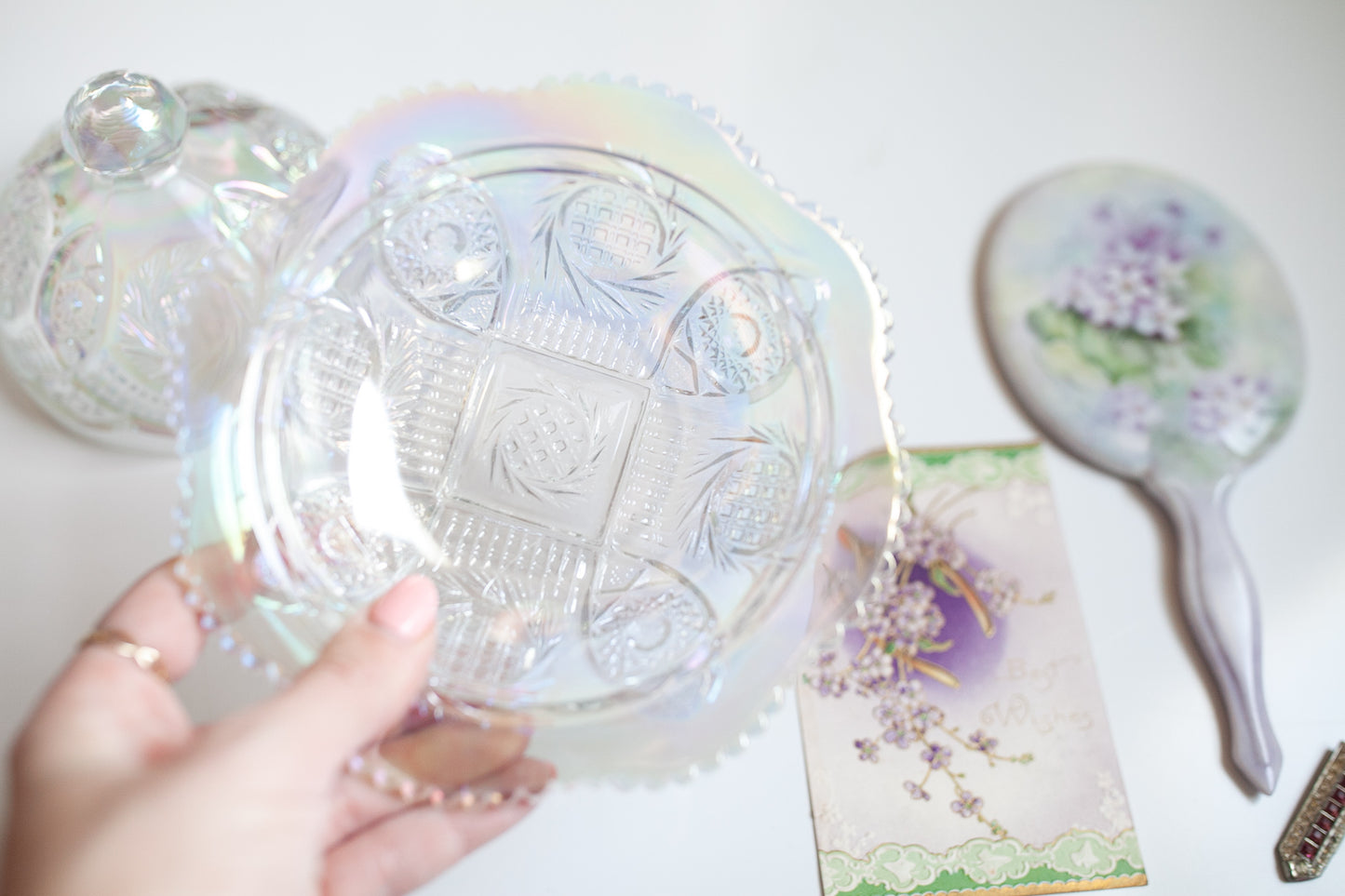 Irridescent Butter Dish - LE Smith Crystal Lustre Butter Dish