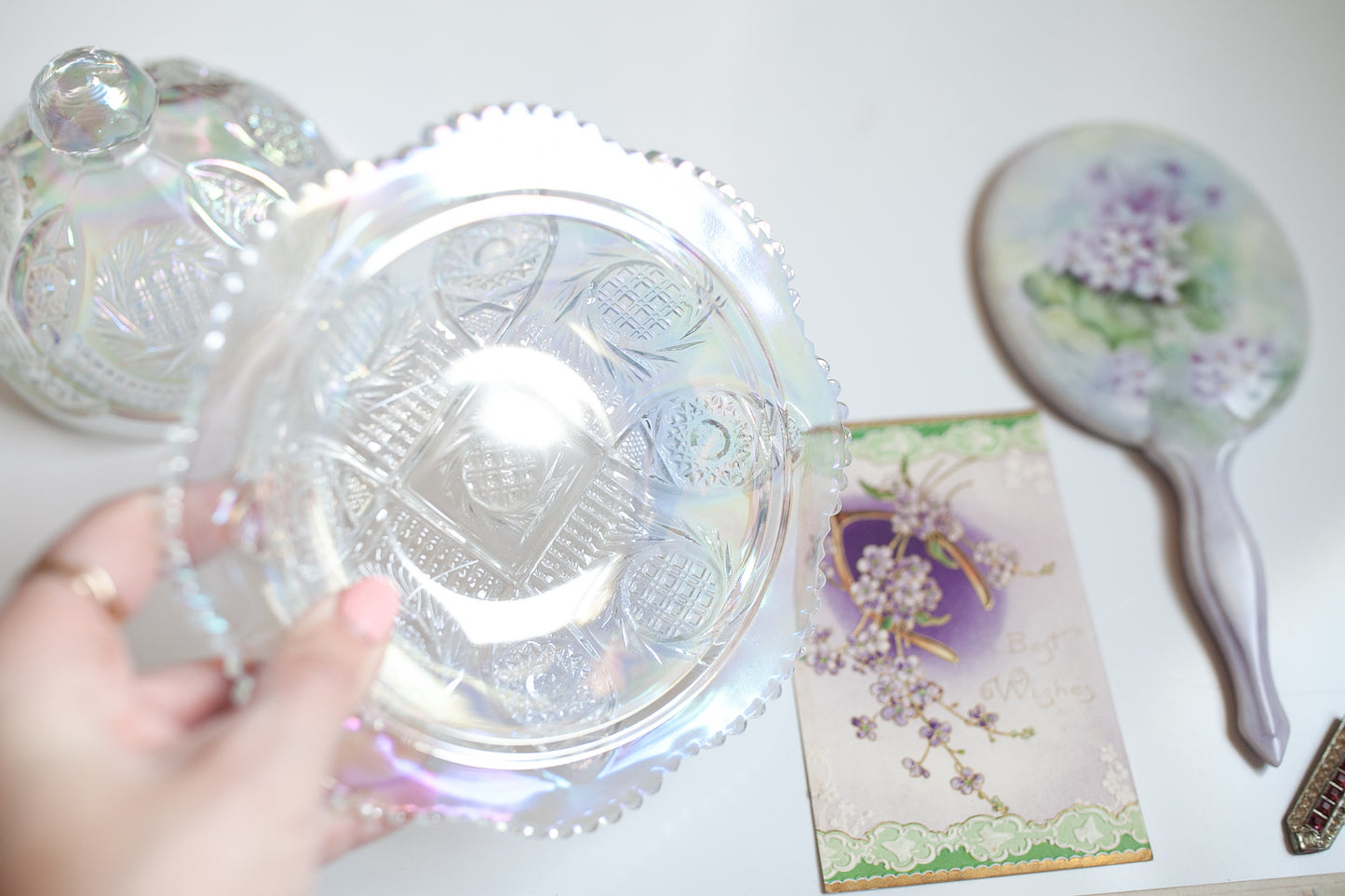 Irridescent Butter Dish - LE Smith Crystal Lustre Butter Dish