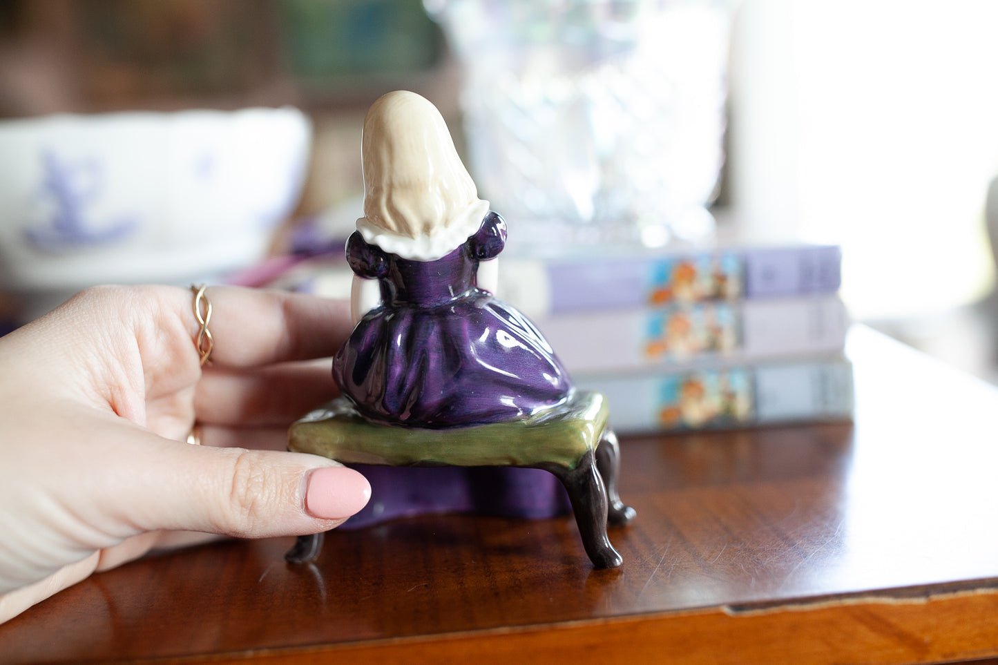 Vintage Royal Doulton Affection Figurine - Girl in Purple holding a bunny