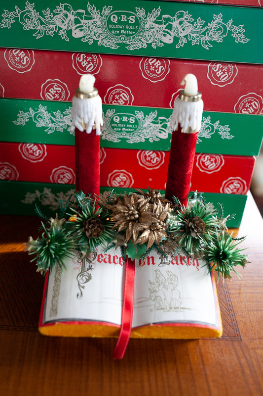 Vintage Christmas Peace on Earth Book & Candle by E.F. Laurence and Co.-Christmas Decoration