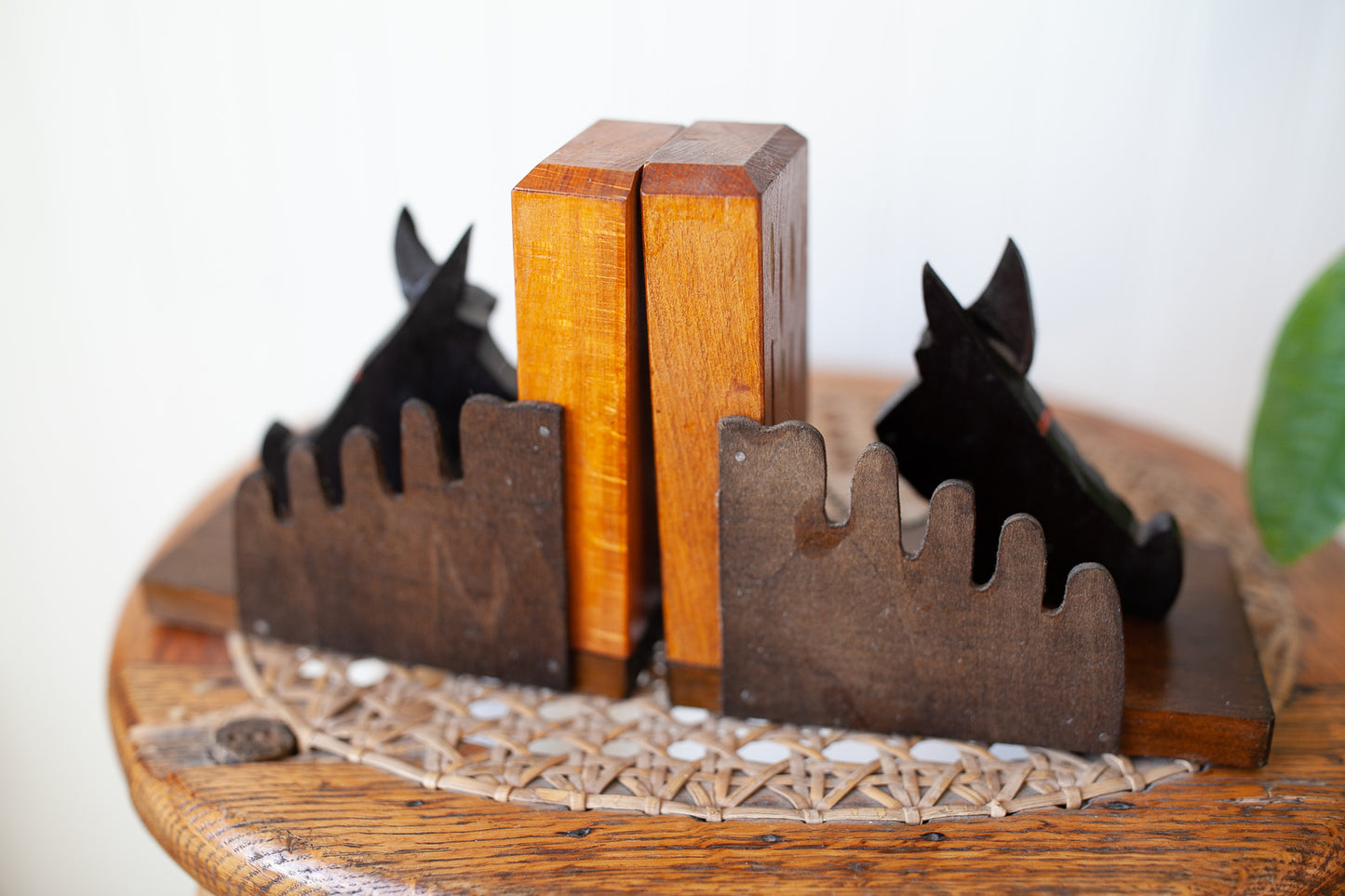 Vintage Scottie Bookends- Dog Bookends- Vintage Hand Carved Wooden Scottie Bookends Chained Hand Painted