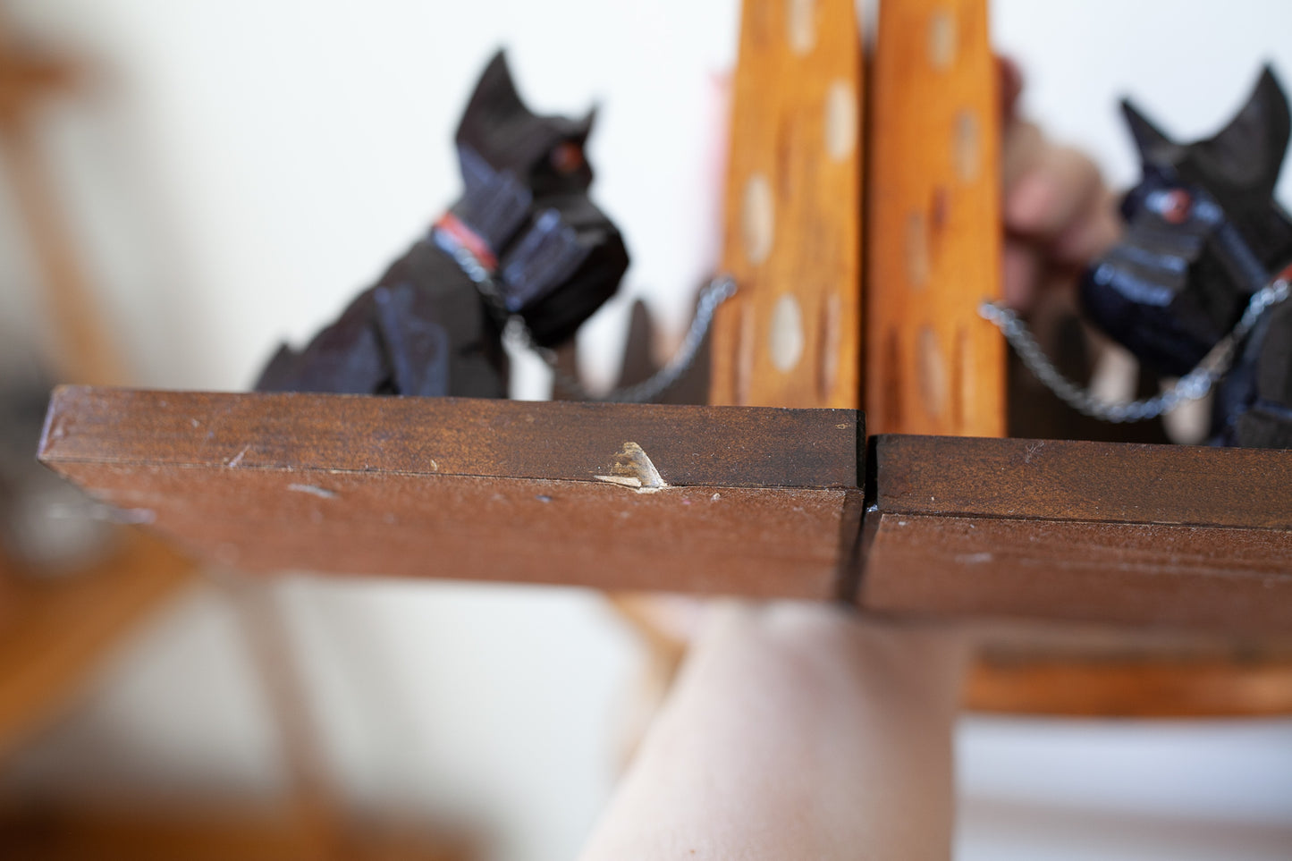 Vintage Scottie Bookends- Dog Bookends- Vintage Hand Carved Wooden Scottie Bookends Chained Hand Painted