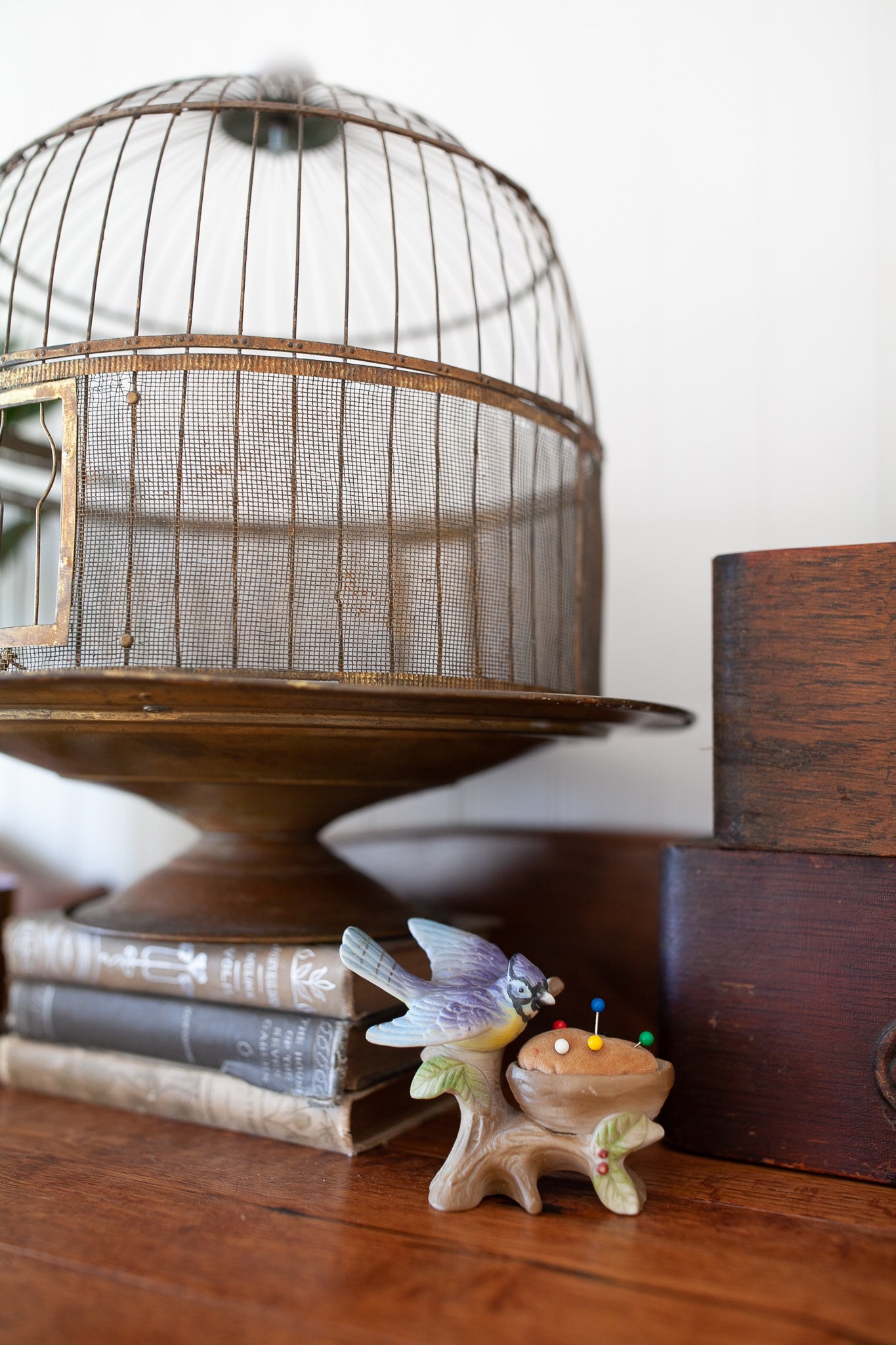 Vintage Blue Jay Bird Figurine -Pin Cushion