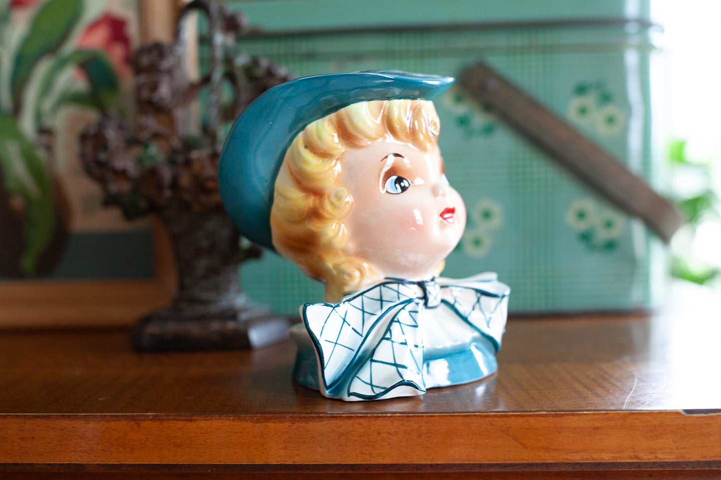 Vintage Lady Head Vase - R/B Made in Japan