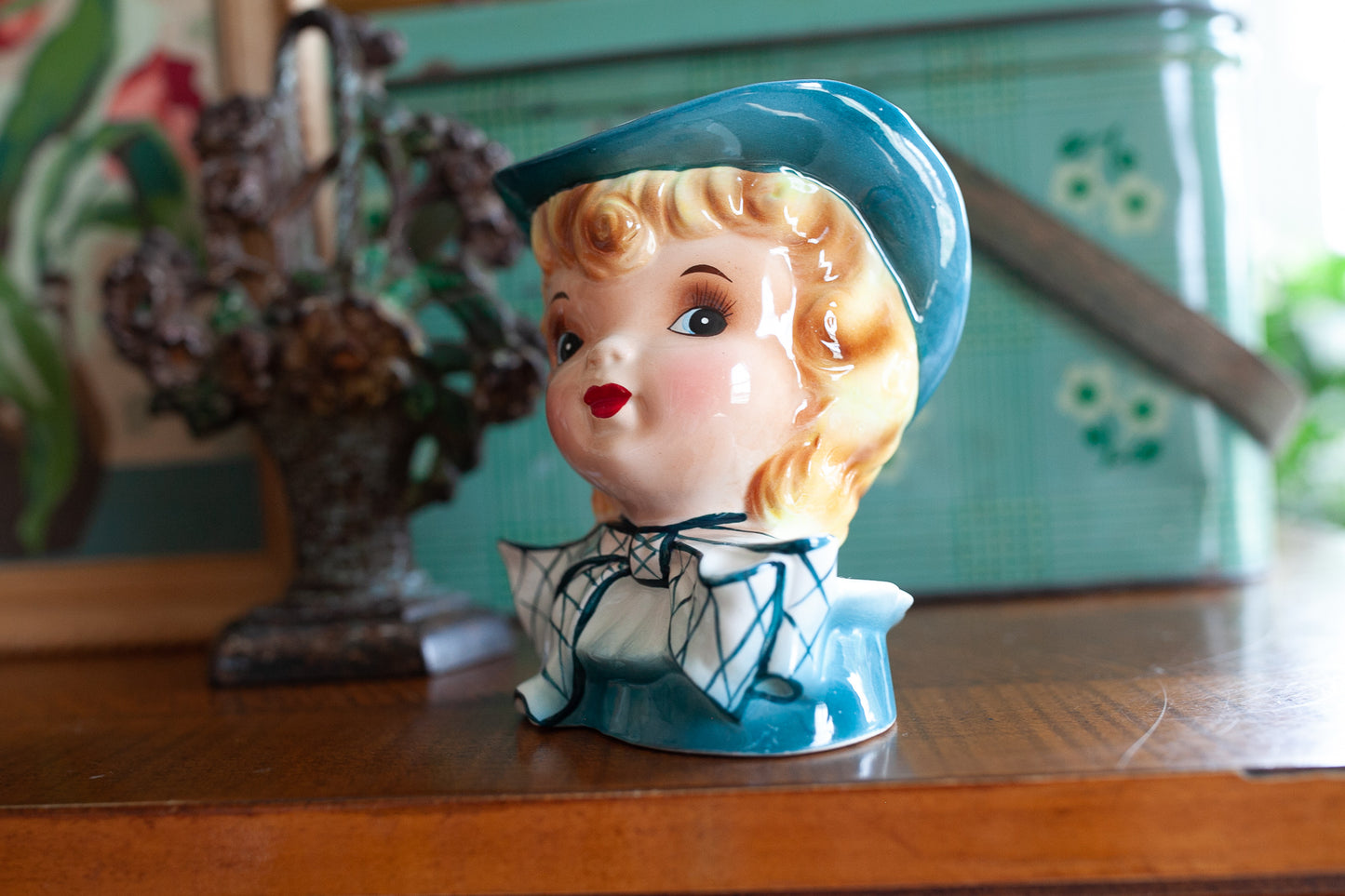 Vintage Lady Head Vase - R/B Made in Japan