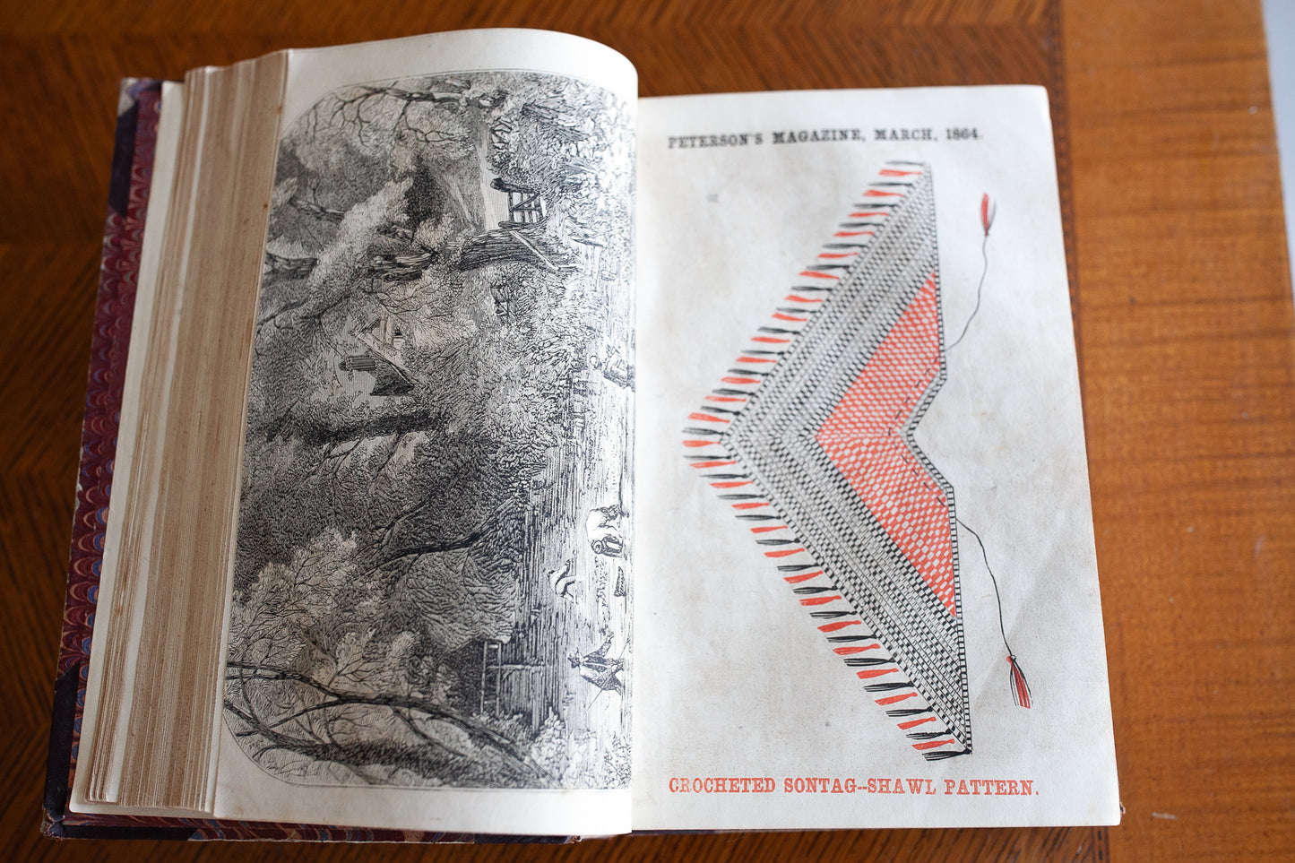 Antique Book- 1864 Peterson’s Magazine - Civil War Fashion Dresses Clothing Hairstyles Craft Art