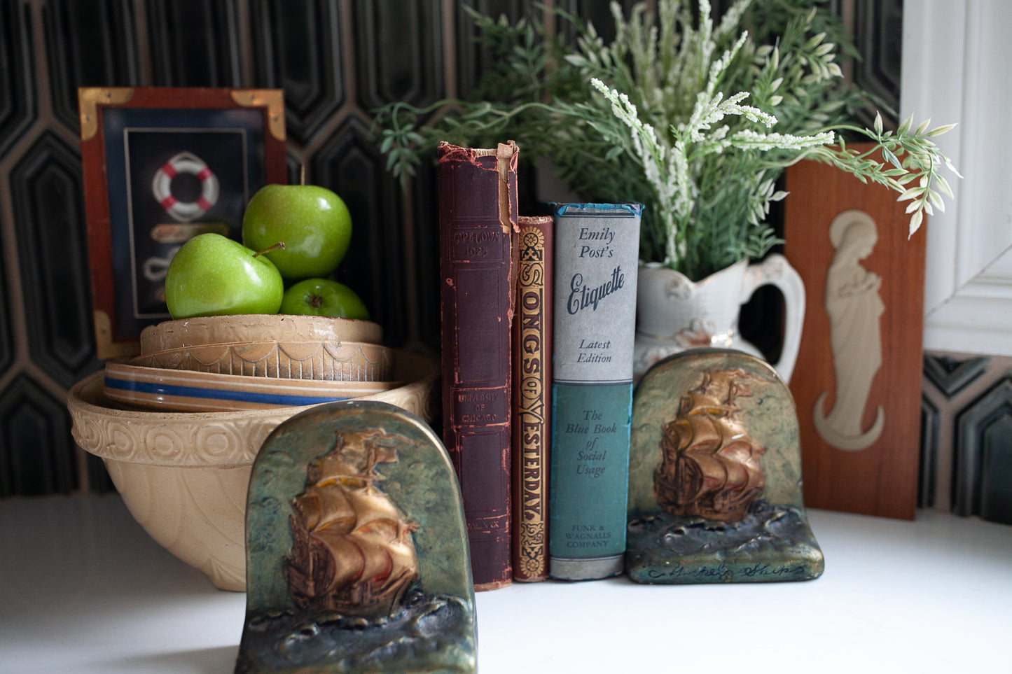 Nautical Bookends- Vintage Bookend- Ships