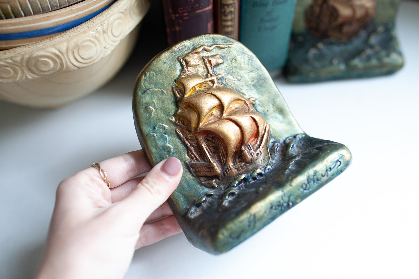 Nautical Bookends- Vintage Bookend- Ships