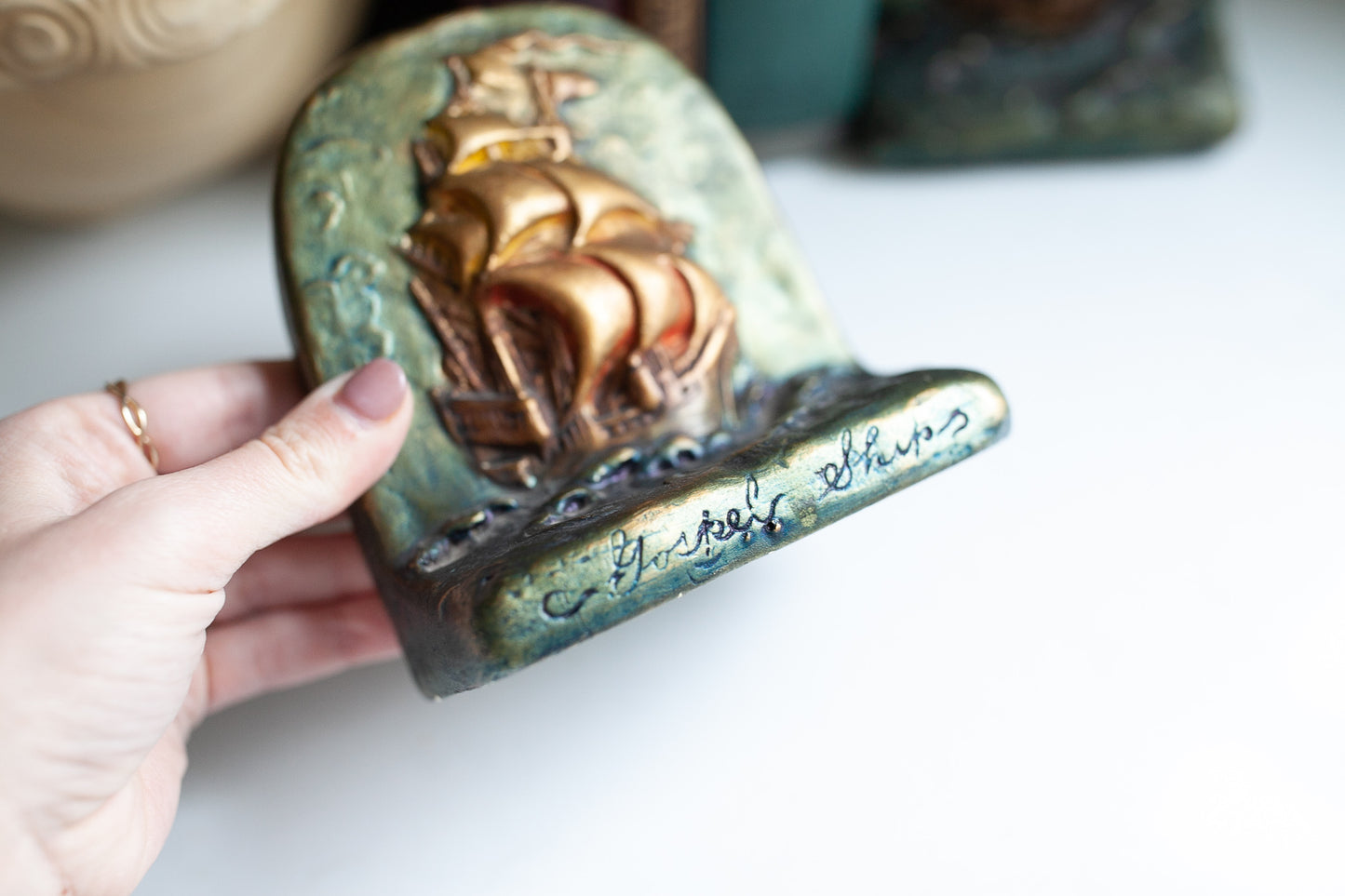 Nautical Bookends- Vintage Bookend- Ships