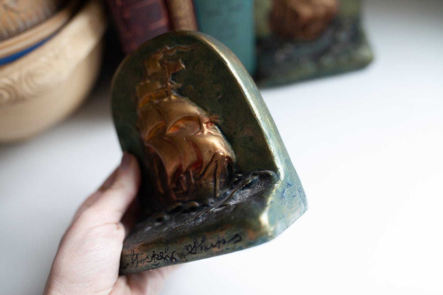 Nautical Bookends- Vintage Bookend- Ships