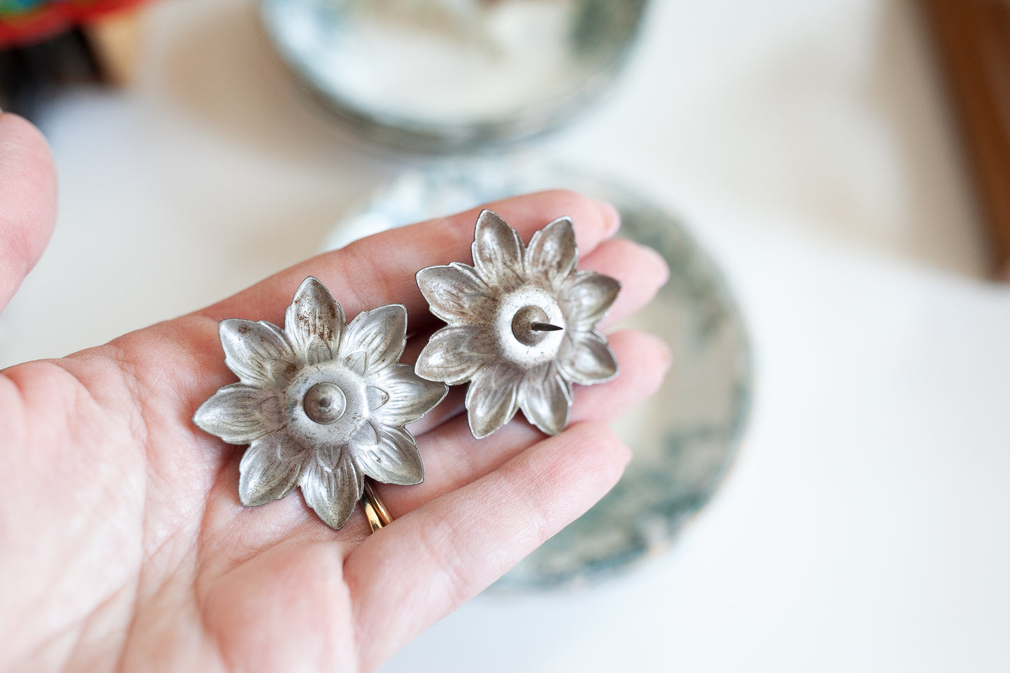 Vintage Floral Tie Backs - Flower Pins -Flower Tie Back Pin