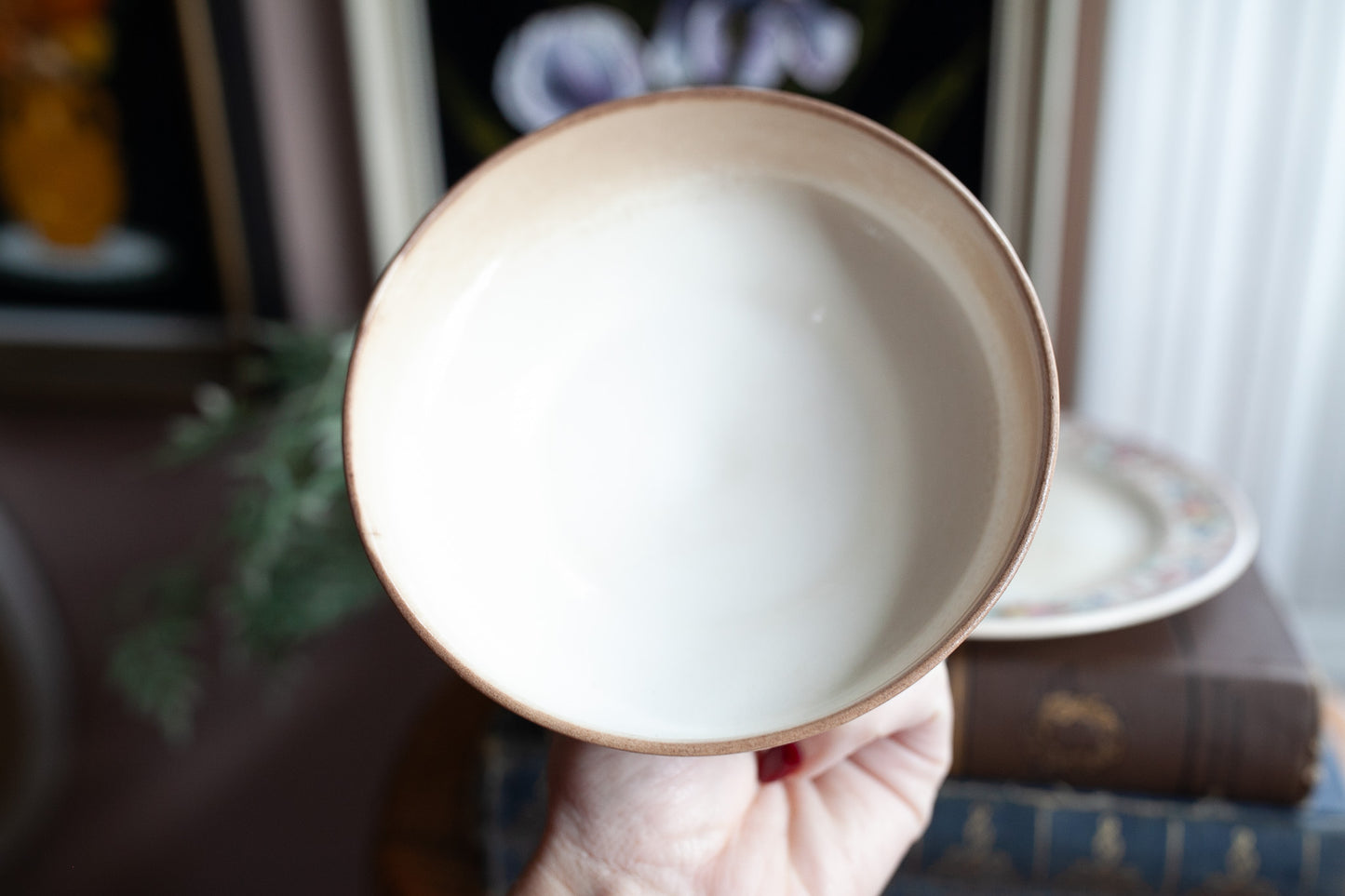 Vintage Stained Rustic Round Butter Dish with Cover and butter plate with a floral design-