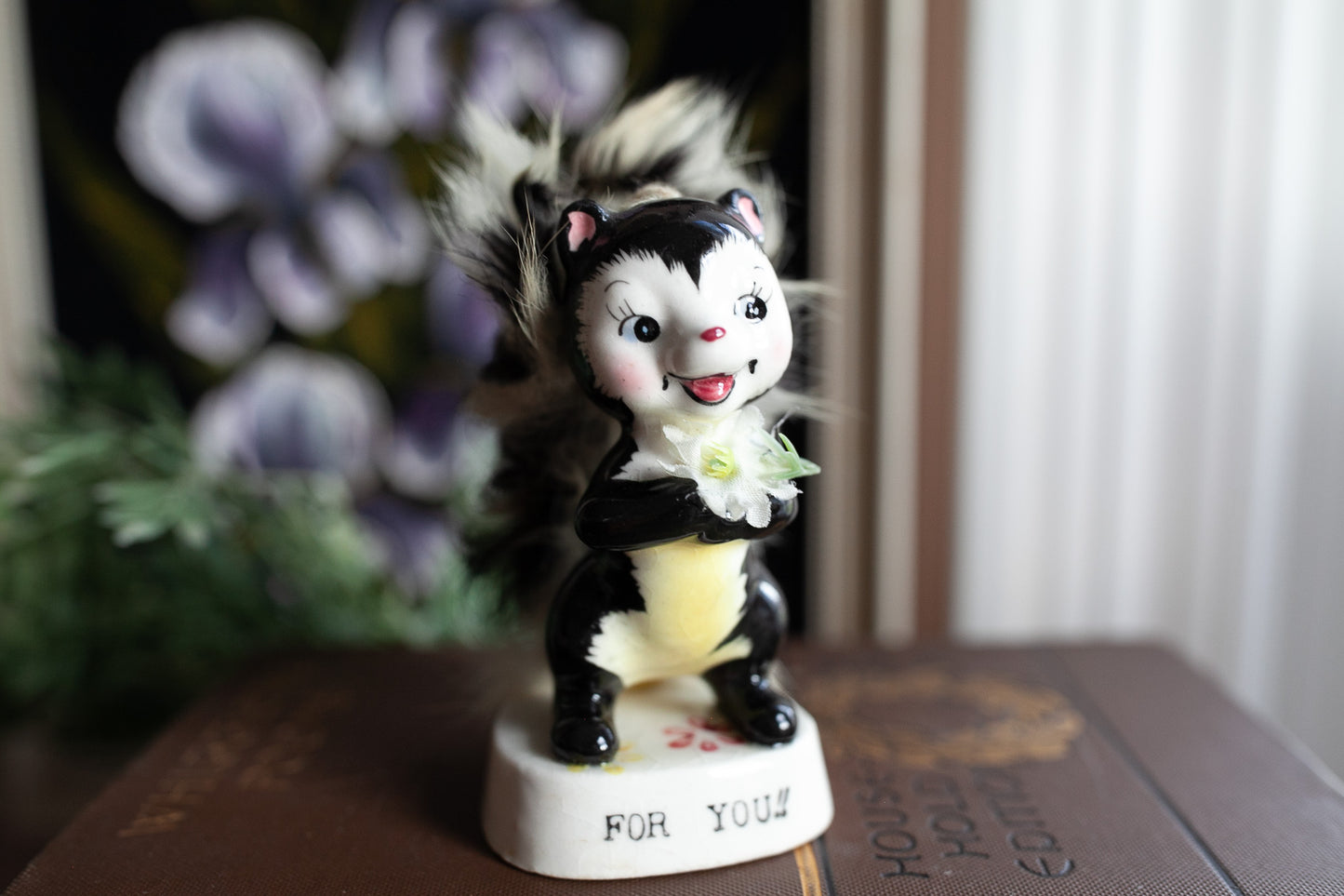 Vintage Skunk- Skunk holding a flower- Skunk Gift- For You-  Napco