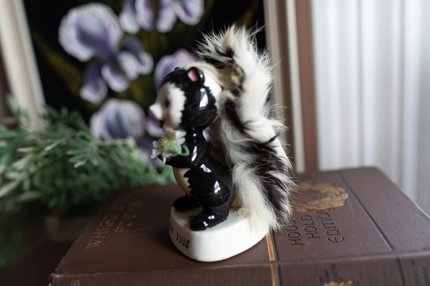 Vintage Skunk- Skunk holding a flower- Skunk Gift- For You-  Napco