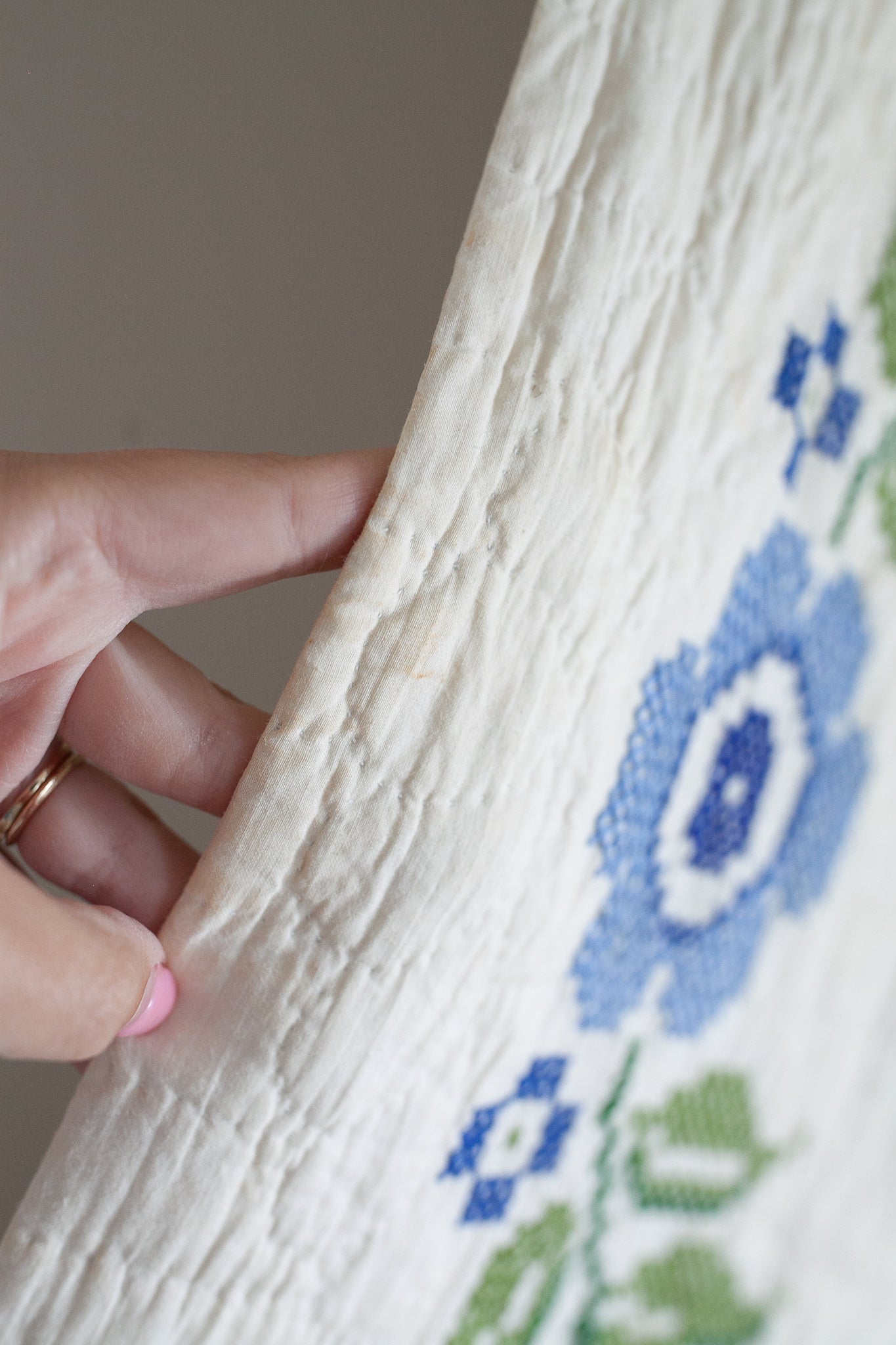 Vintage Blue and Cream Quilt -Cross Stitch Quilt- Quilt