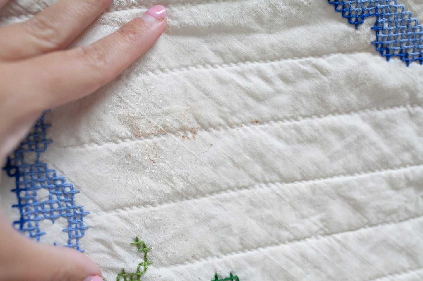 Vintage Blue and Cream Quilt -Cross Stitch Quilt- Quilt