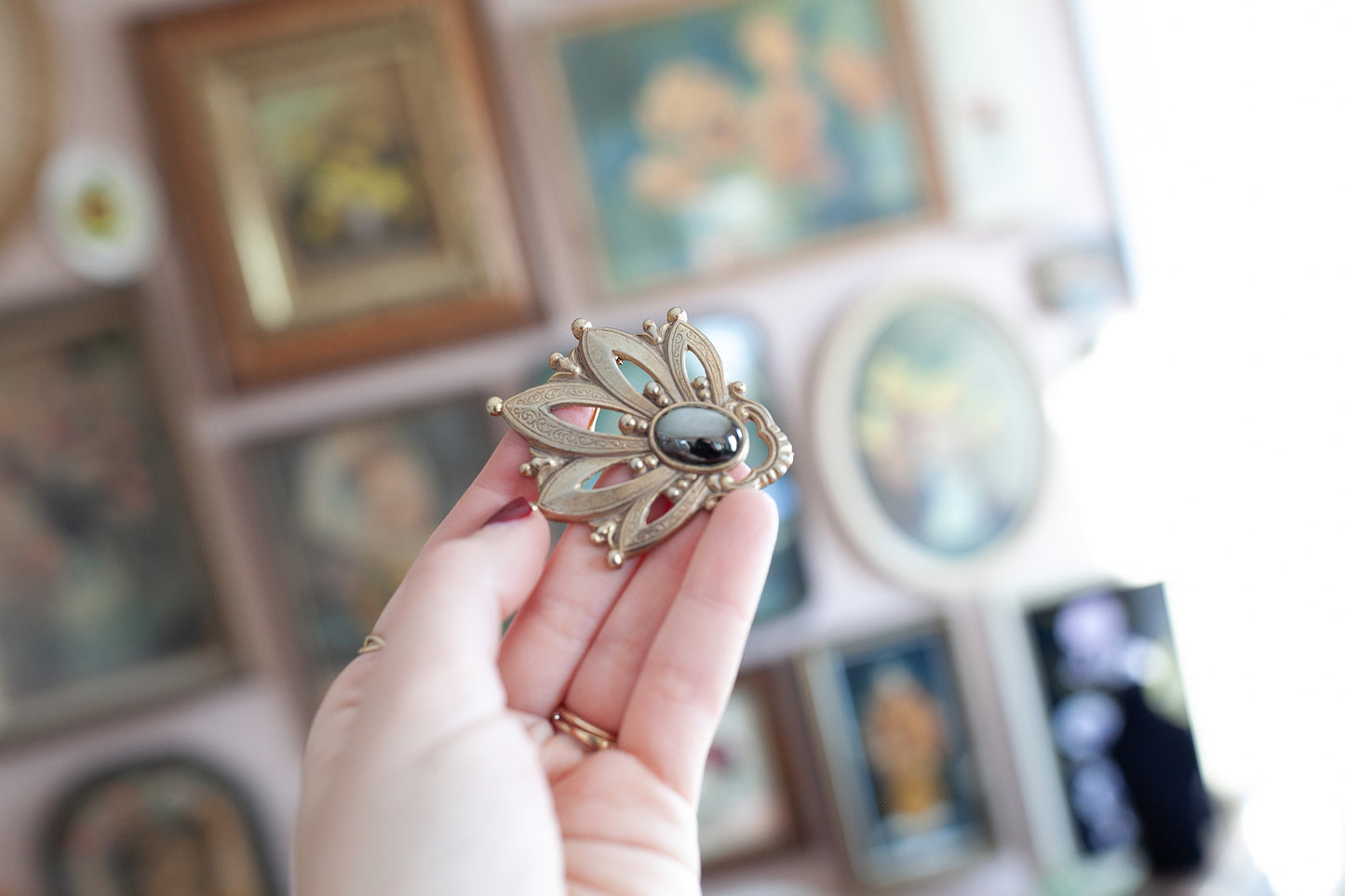 Vintage Brooch- Hematite and Gold Tone