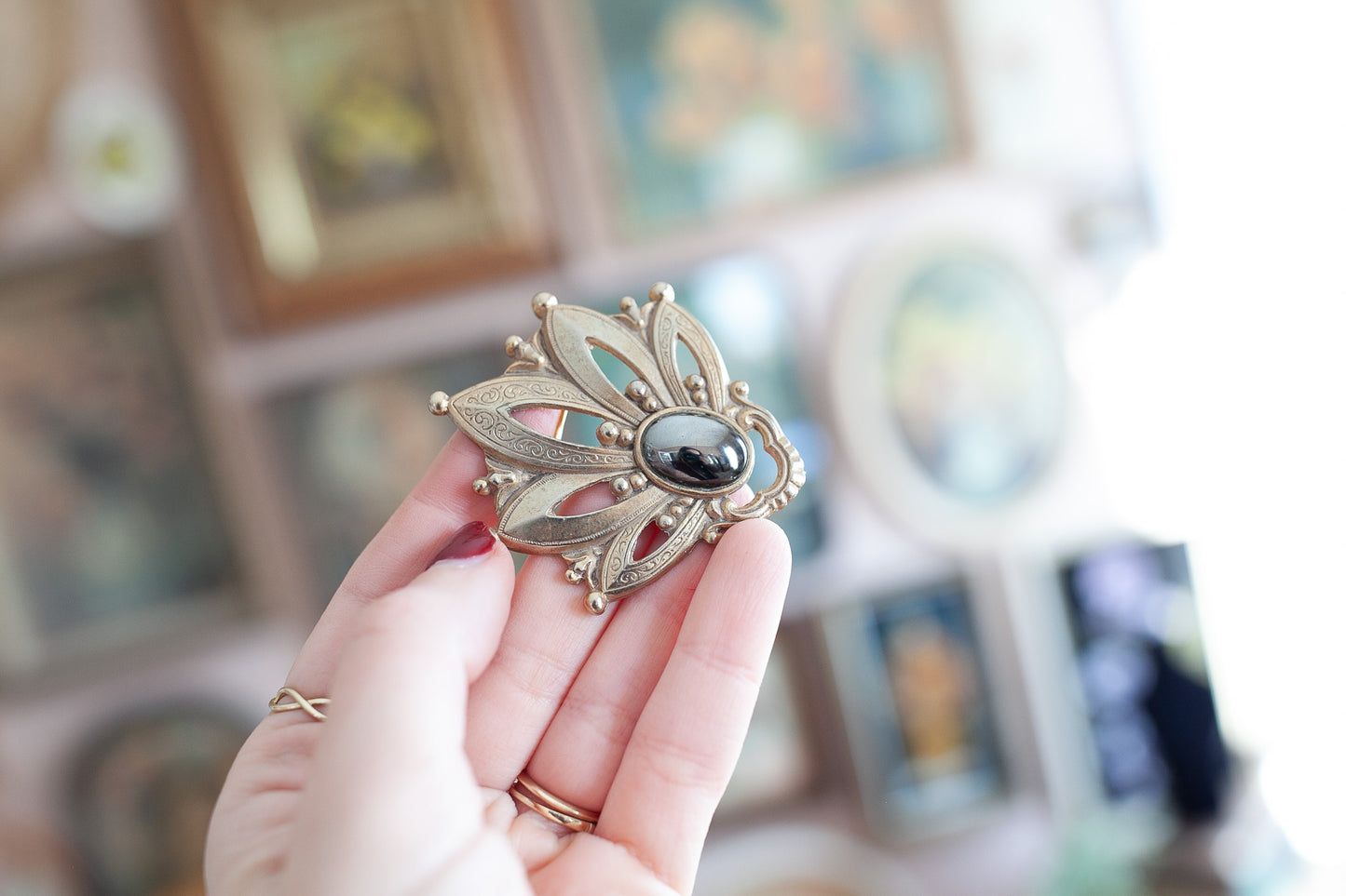 Vintage Brooch- Hematite and Gold Tone