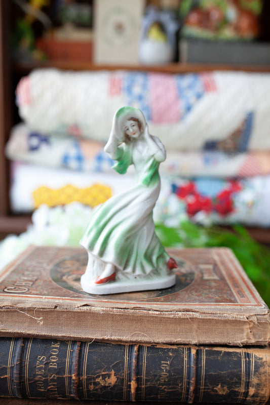 Vintage Lady -Lady in Green - Made in Japan -Art Deco Lady