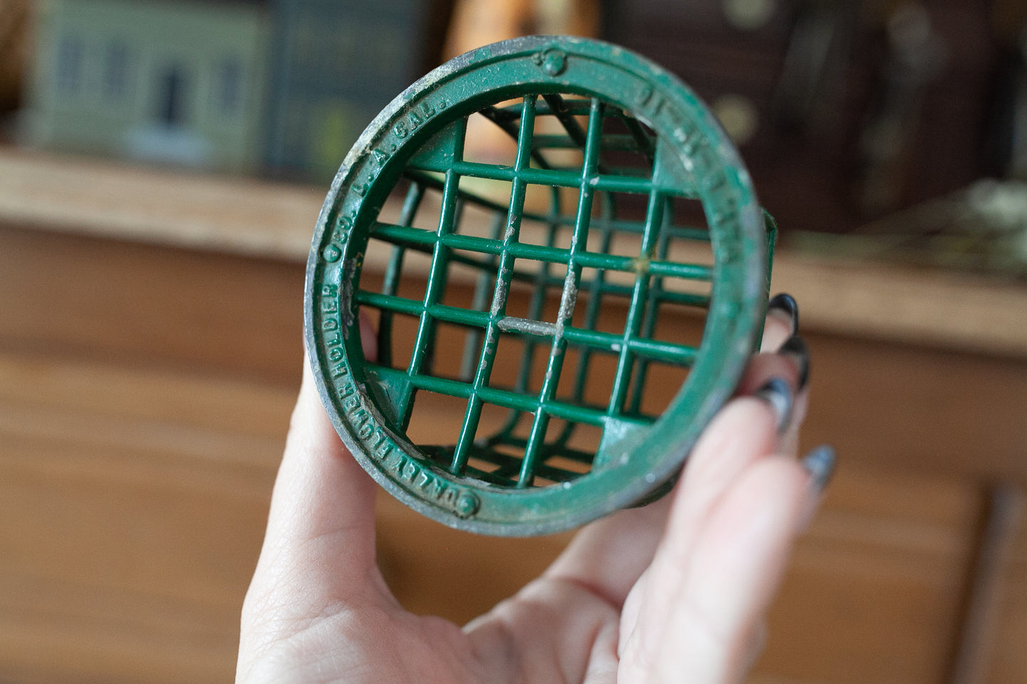 Vintage Wire Flower Frog - Green Flower Frog - Dazey Flower Holder