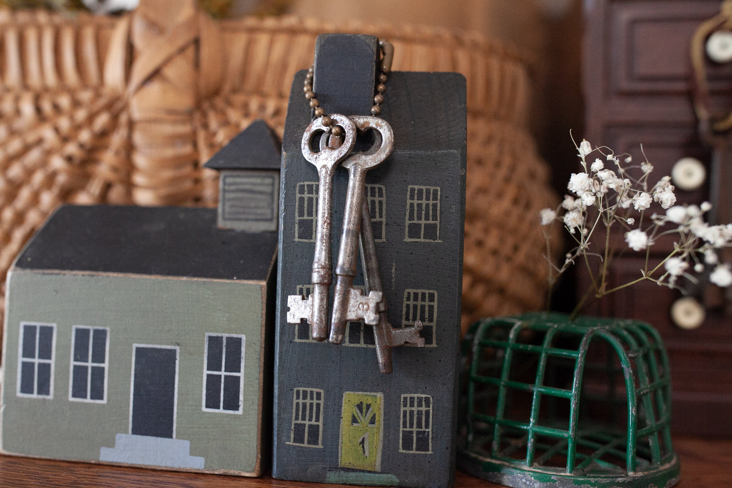 Vintage Keys- Skeleton Keys (3)-Metal Chain