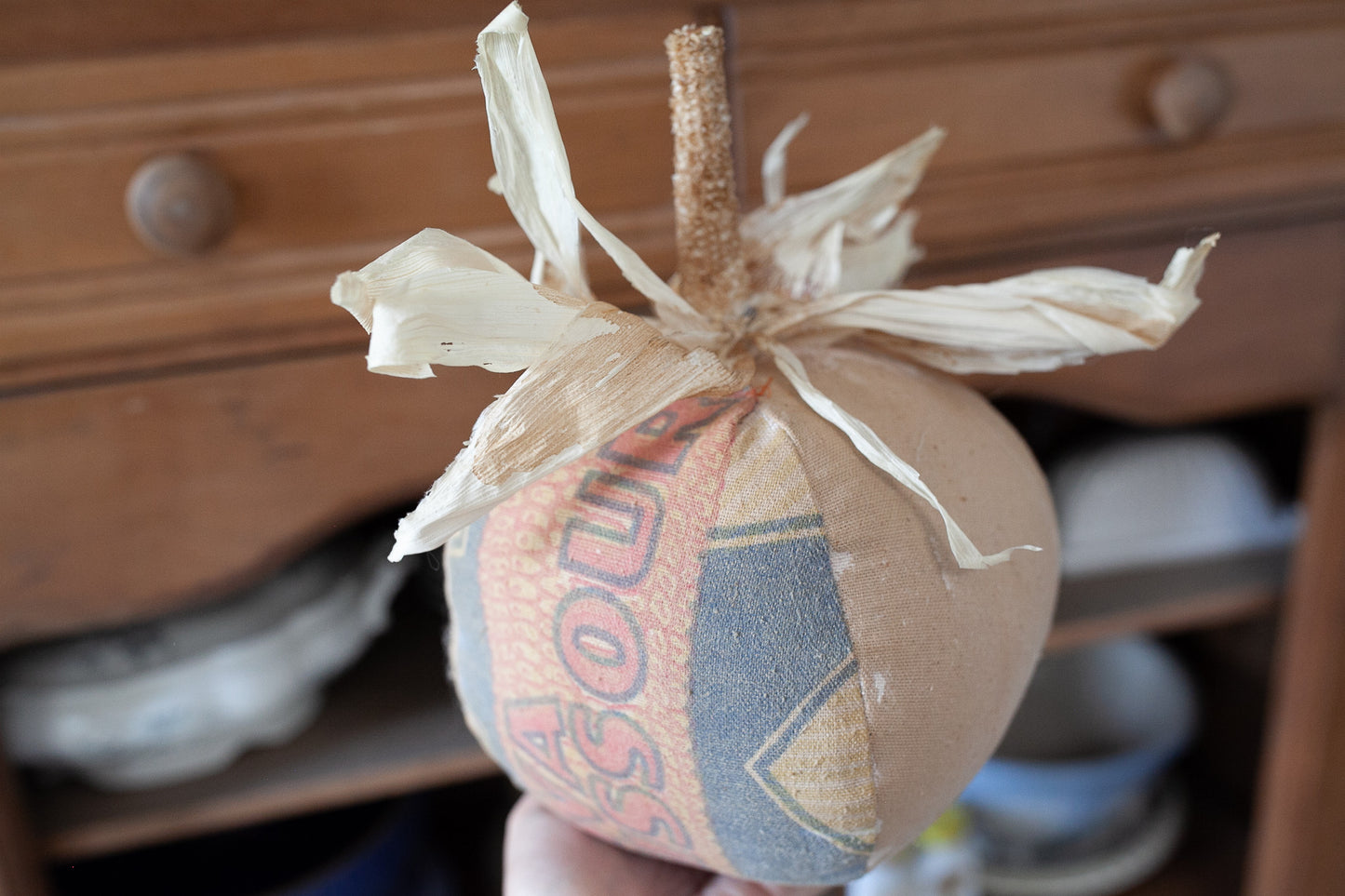 Vintage Seed Sack Pumpkin -Fall Decor