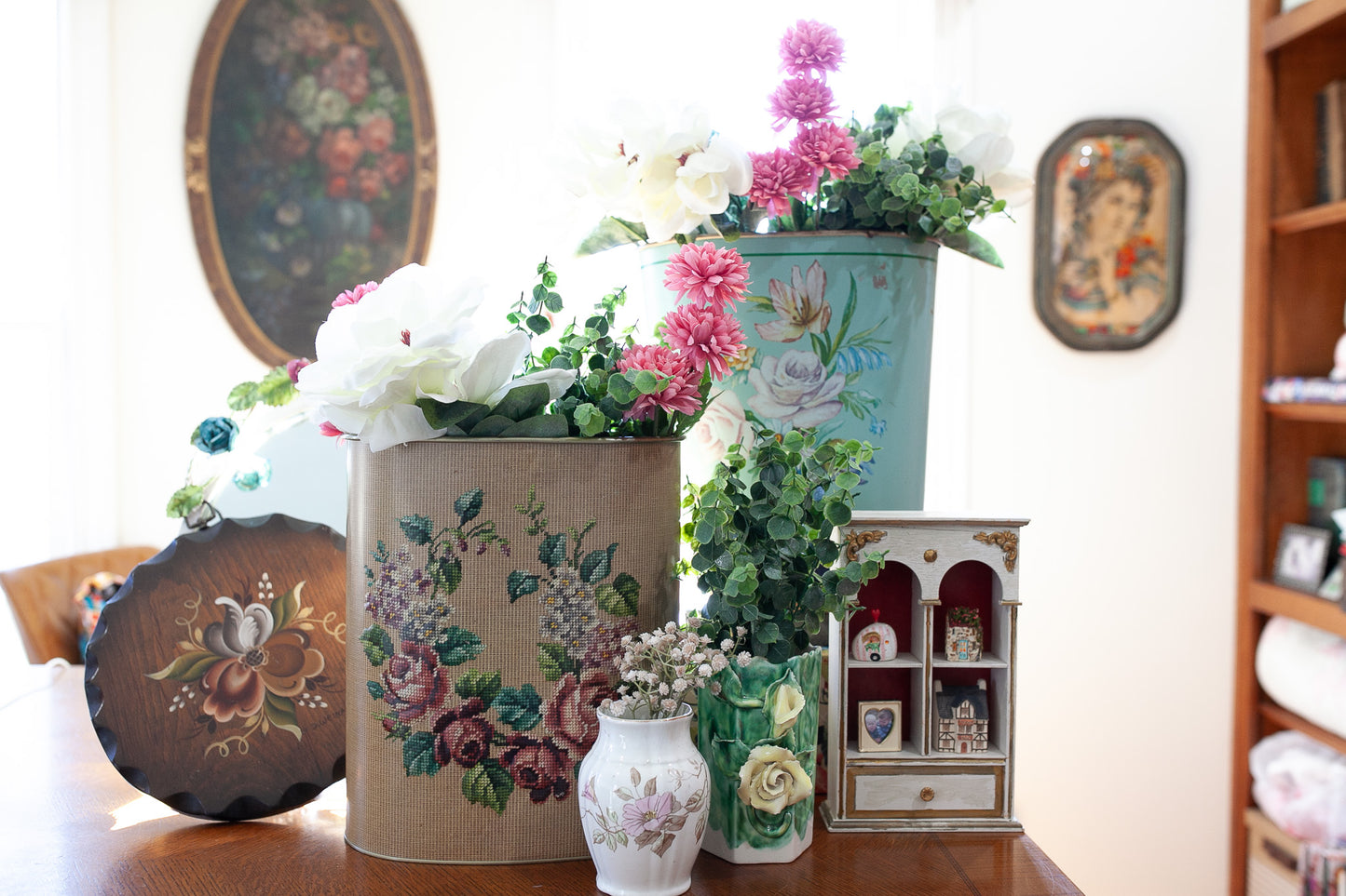 Antique Vase- Alfred Meakin England Royal Semi Porcelain Pink Flower- Vase