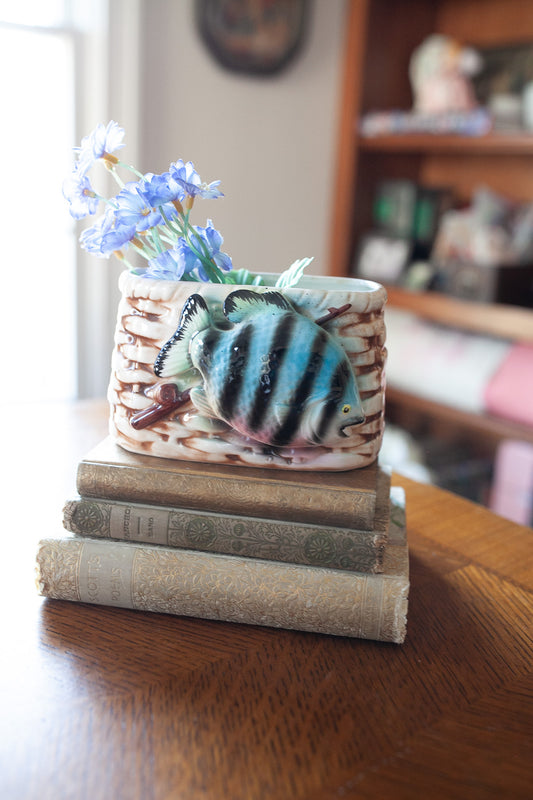 Nancy Pew Japan -Fish Basket -Vintage Porcelain Planter