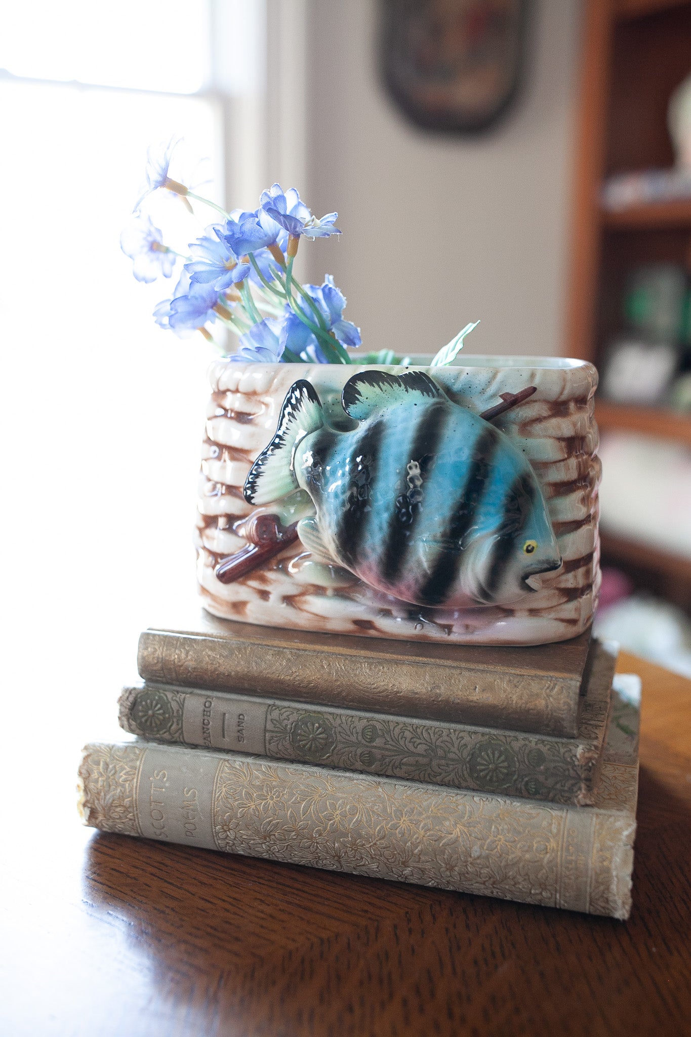 Nancy Pew Japan -Fish Basket -Vintage Porcelain Planter