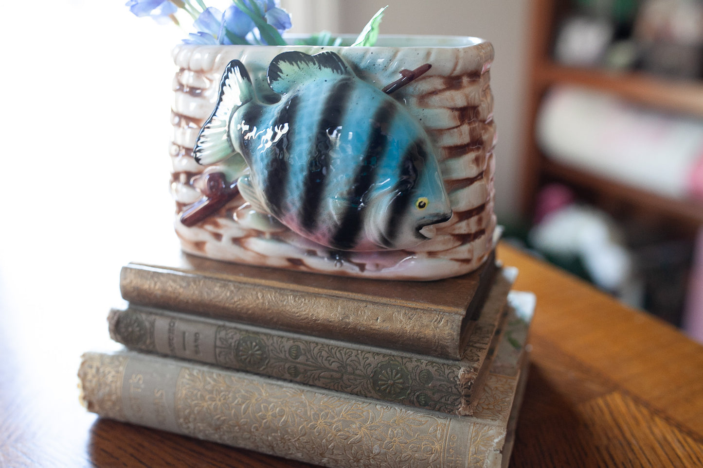 Nancy Pew Japan -Fish Basket -Vintage Porcelain Planter