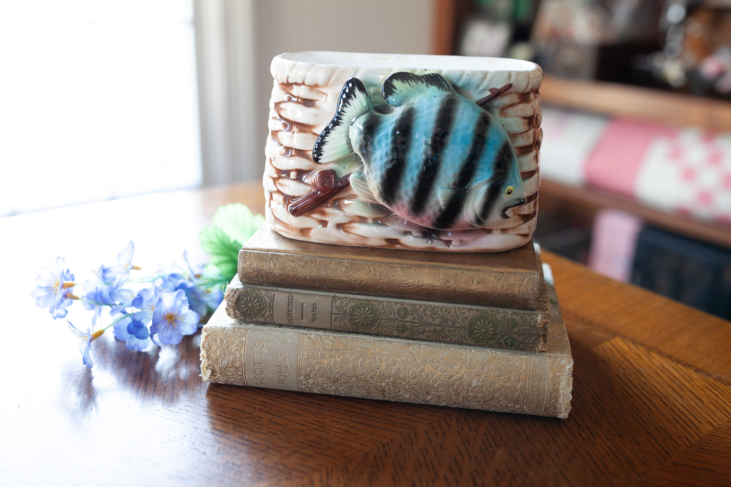 Nancy Pew Japan -Fish Basket -Vintage Porcelain Planter