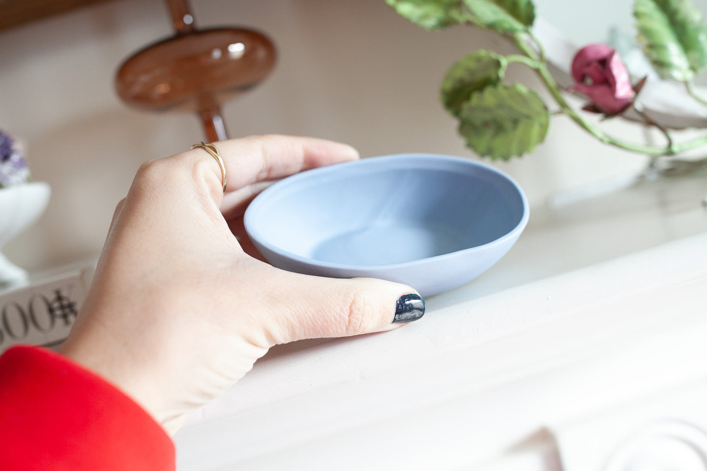 Vintage Egg Trinket Box- Floral Trinket Box- Blue Egg