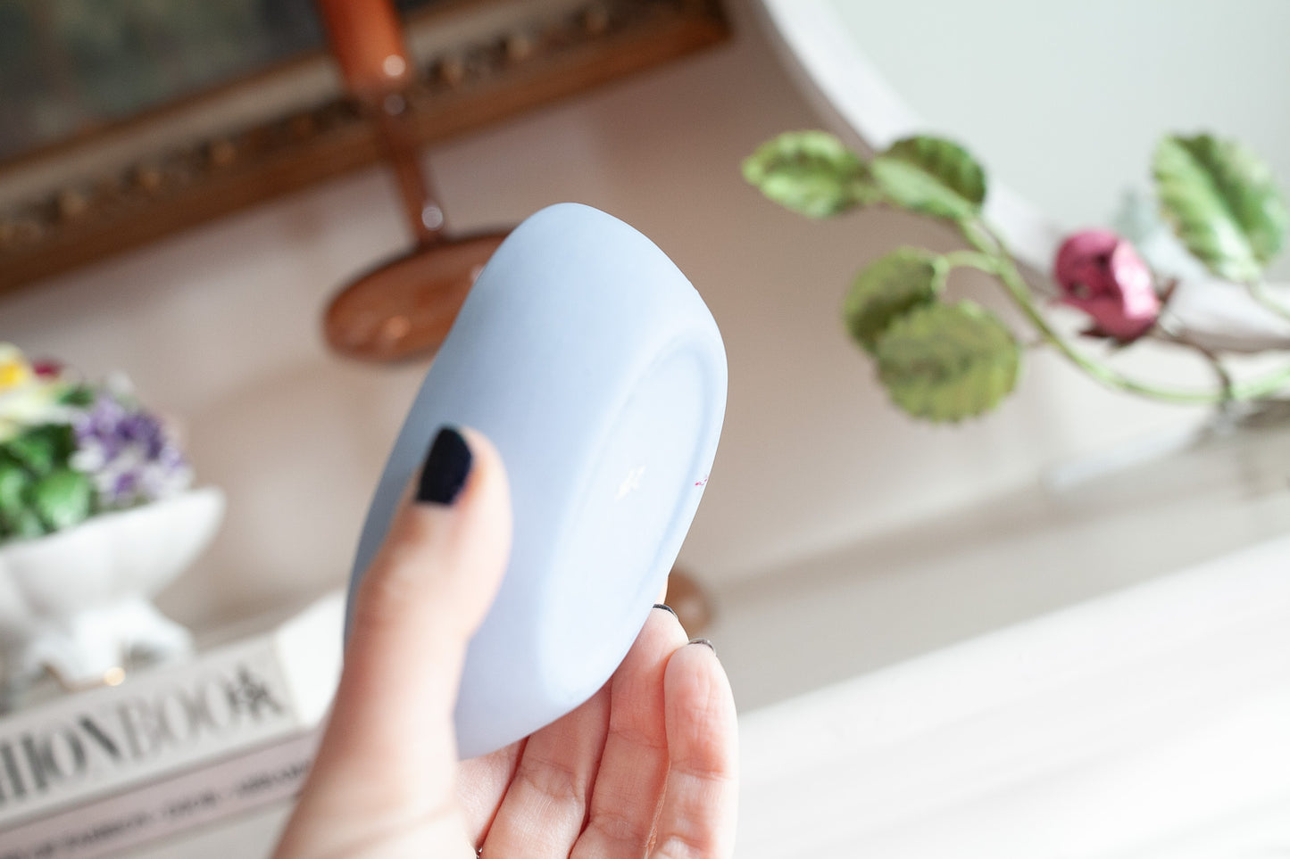 Vintage Egg Trinket Box- Floral Trinket Box- Blue Egg