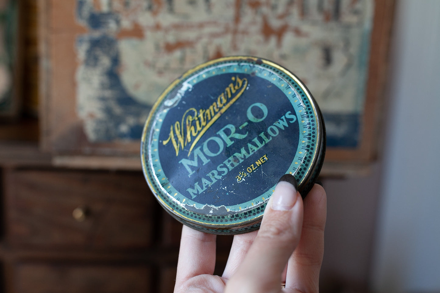 Vintage Marshmallow Tin -Whitman's Mor-O Marshmallows 3.5 oz net Tin