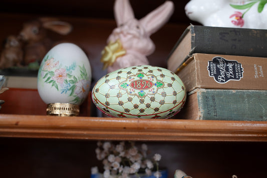 Vintage Faberge Tin Litho Egg Gift Box for Your Special Trinkets or Jewelry 1894