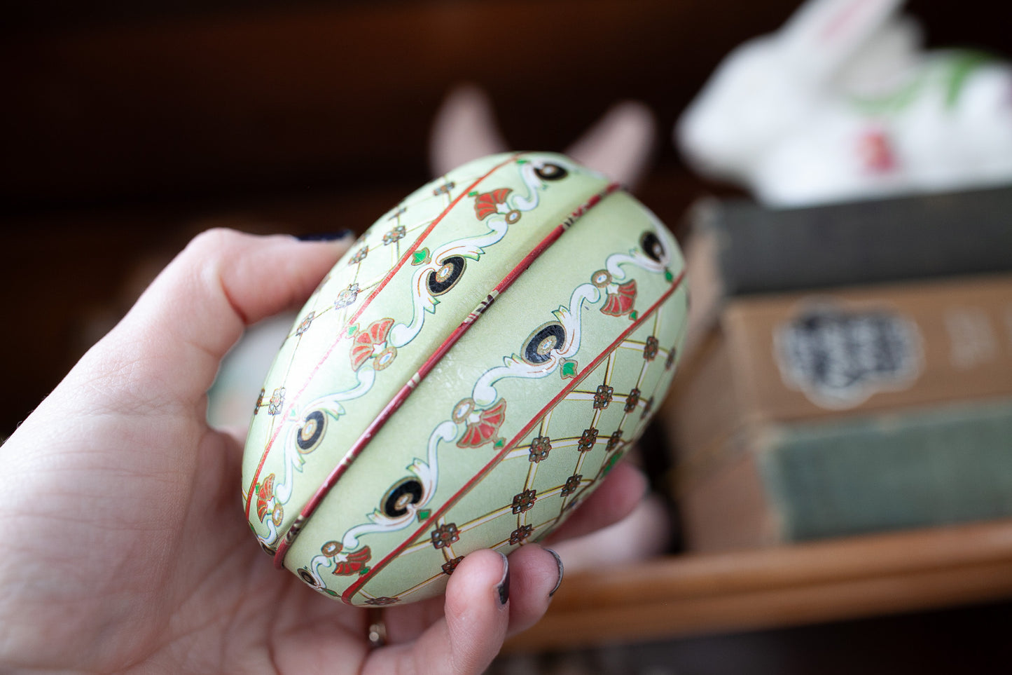 Vintage Faberge Tin Litho Egg Gift Box for Your Special Trinkets or Jewelry 1894