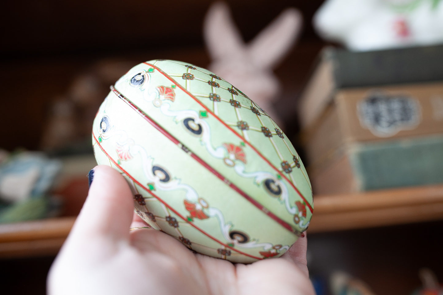 Vintage Faberge Tin Litho Egg Gift Box for Your Special Trinkets or Jewelry 1894