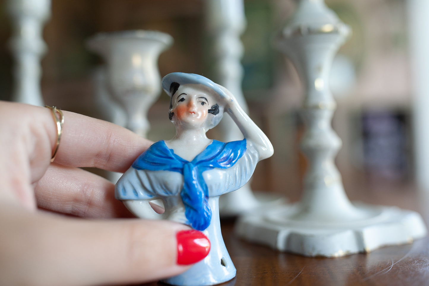 Vintage Half Doll-Made in Japan- Pin Cushion Doll - Doll- Blue
