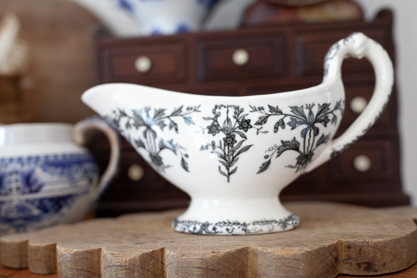 Vintage Gravy Boat - Black Transferware T&R Boote England