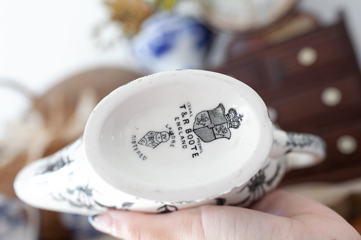 Vintage Gravy Boat - Black Transferware T&R Boote England