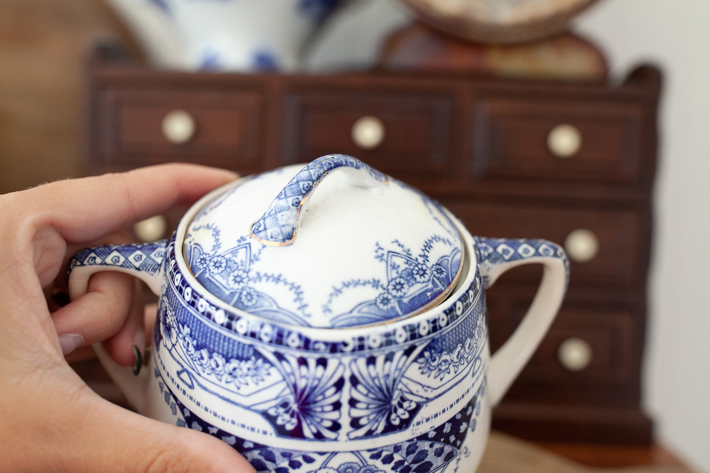 Vintage Blue and White Creamer and Sugar Set