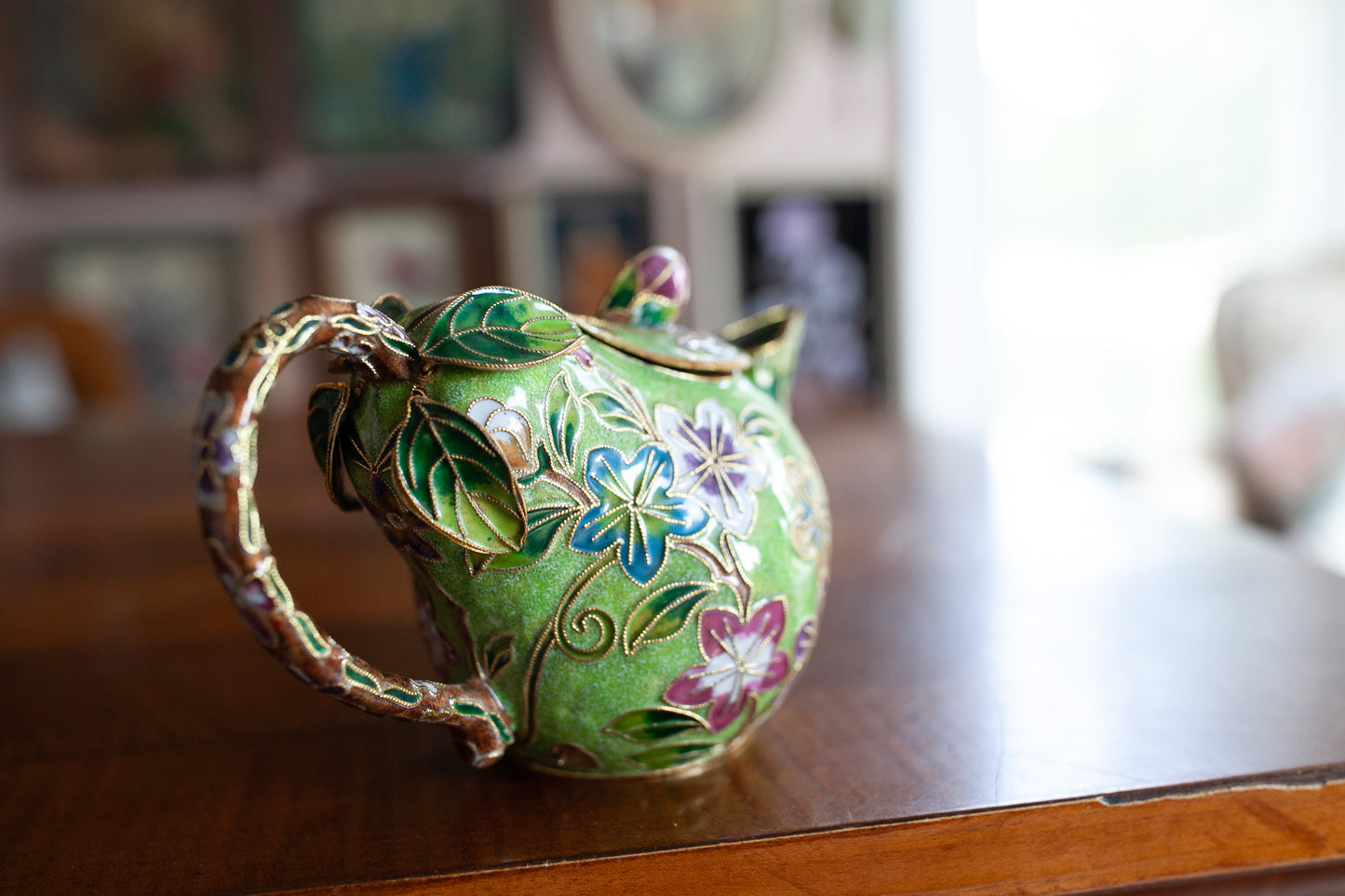 Vintage Teapot - Enamel Teapot -Vintage Metal Cloisonne Pear Teapot