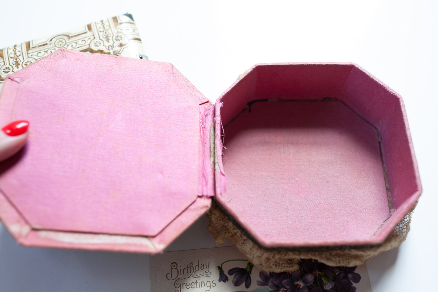 Vintage Trinket Box - Pink Fabric Box