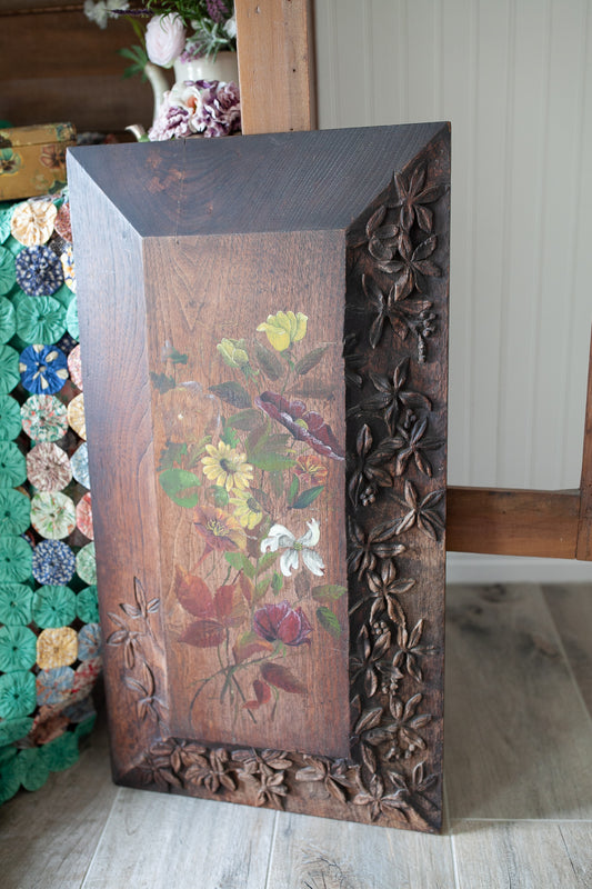 Vintage Floral Art- Carved Artwork -Vintage Flower Art