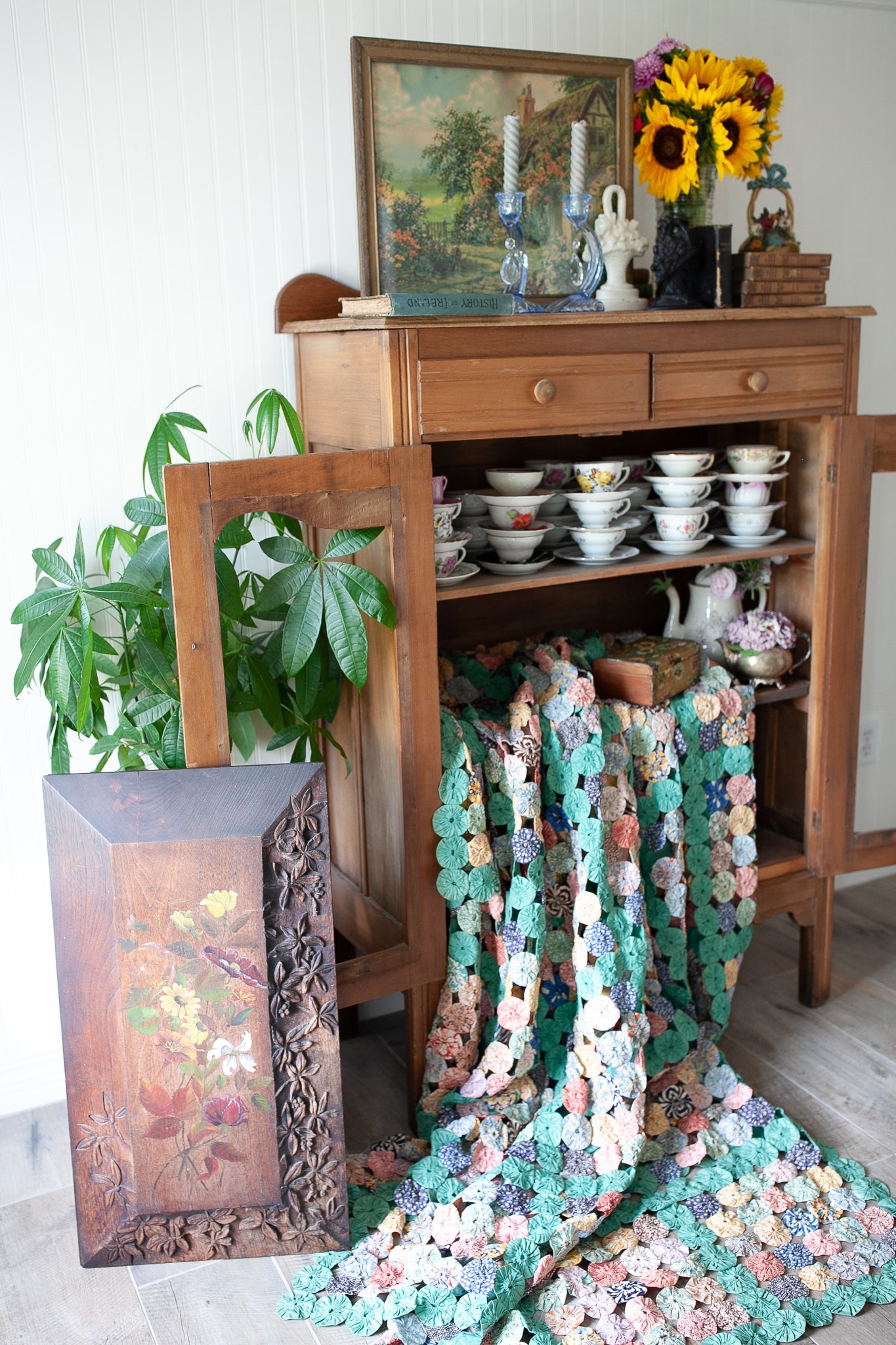 Vintage Floral Art- Carved Artwork -Vintage Flower Art