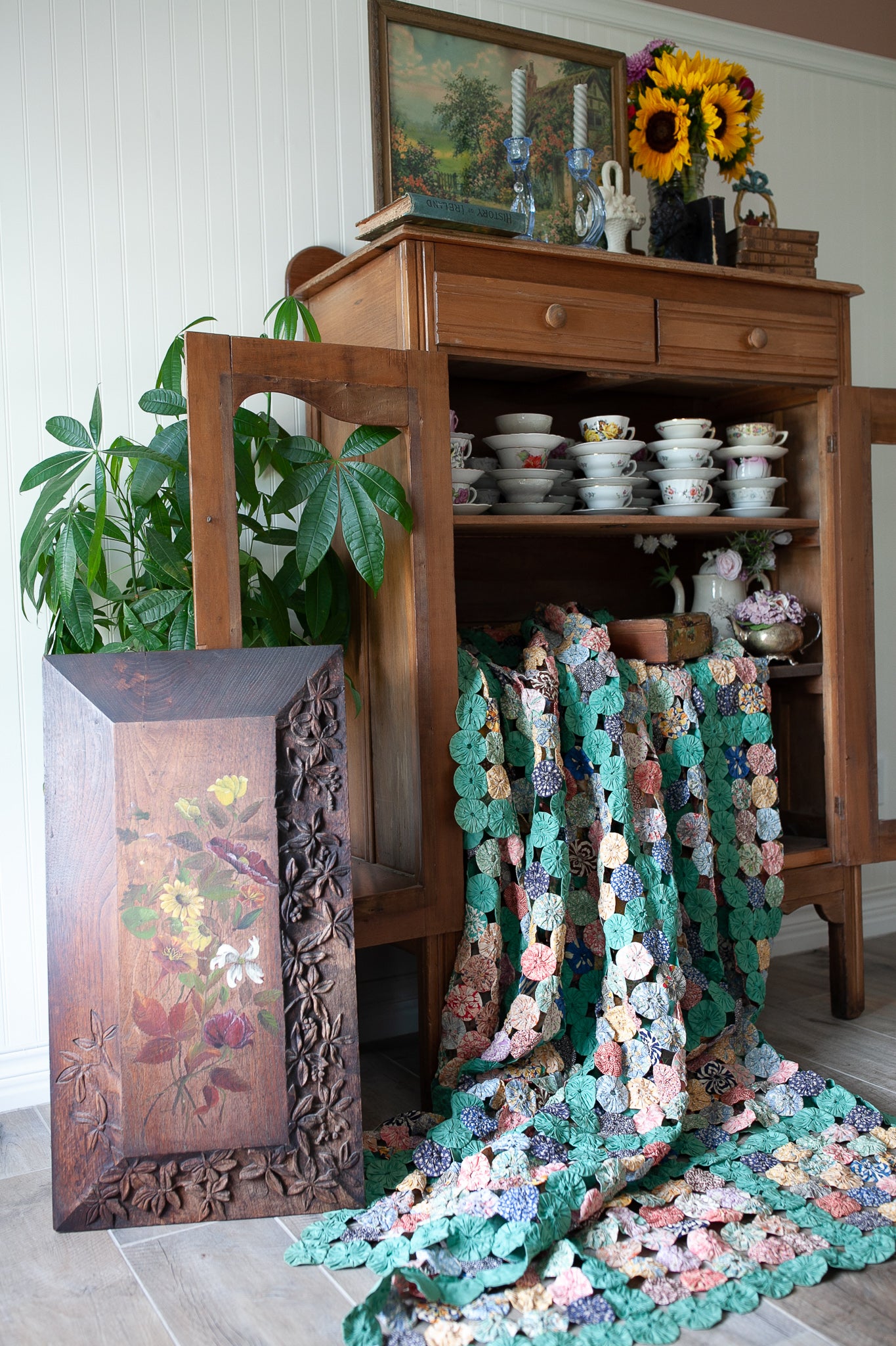 Vintage Floral Art- Carved Artwork -Vintage Flower Art