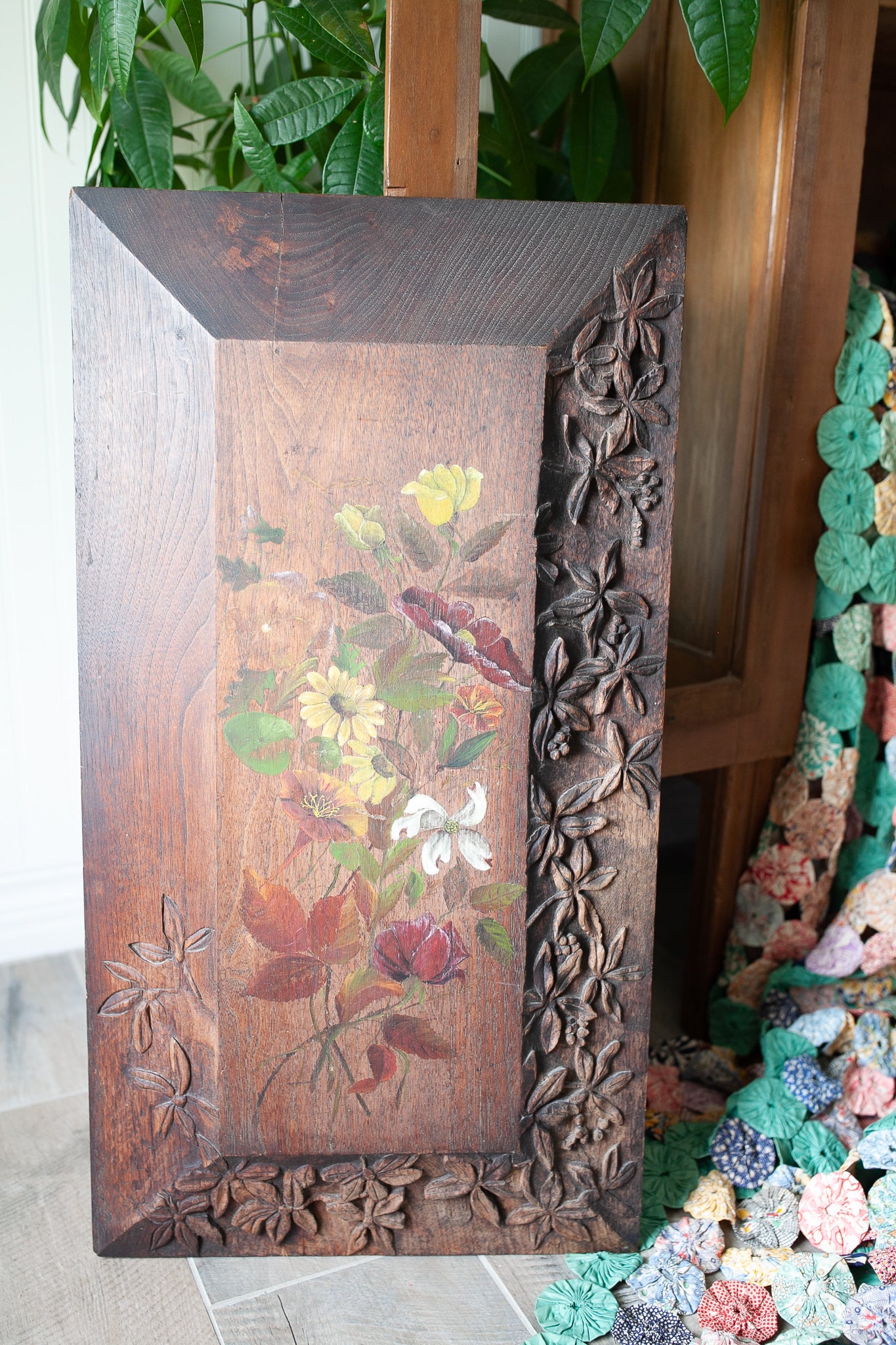 Vintage Floral Art- Carved Artwork -Vintage Flower Art